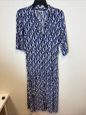 Zara Navy and White Geometric Midi Dress